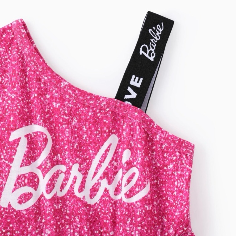 Barbie Girl One shouder desgin multi-layer Dress Rose pink, Size 6-7Y - Picture 3 of 13